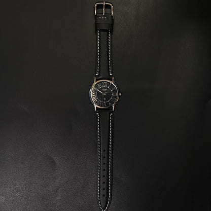 Vintage Seiko Slim Quartz Black Face Black Band Men's Wrist Watch C12