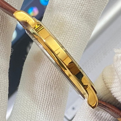 Vintage Seiko Slim Quartz Golden Face Brown Band Men's Wrist Watch C16