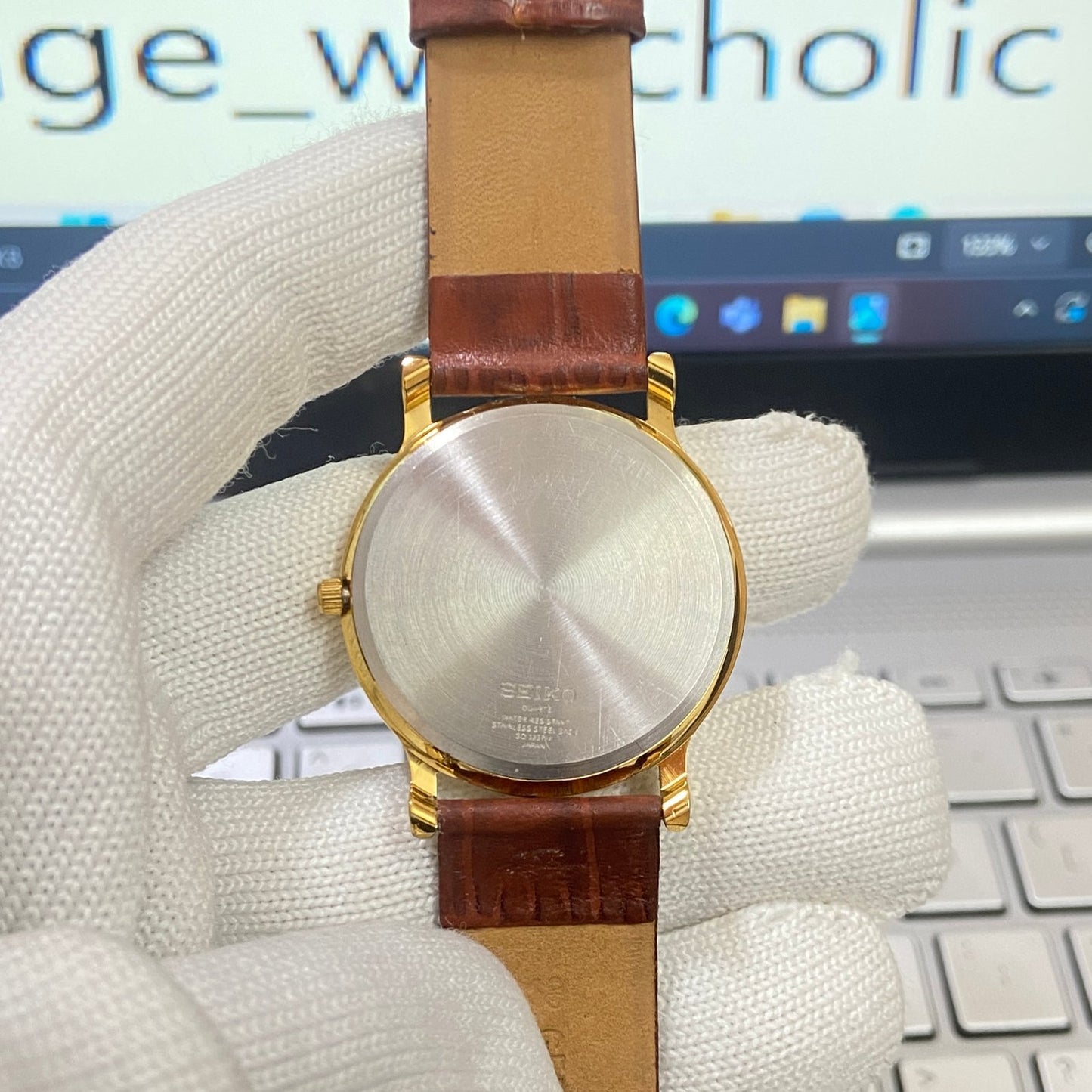 Vintage Seiko Slim Quartz Golden Face Brown Band Men's Wrist Watch C16