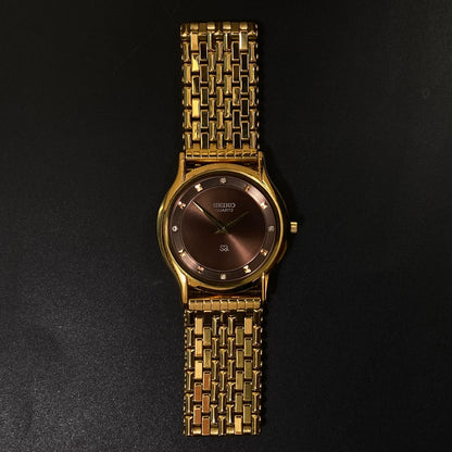 Vintage Seiko Slim Quartz Brown Face Golden Looser Chain Not Adjustable Men's Wrist Watch C18