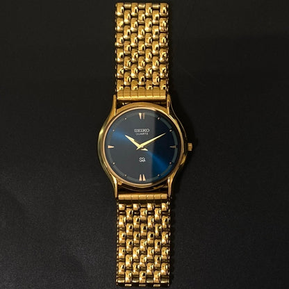 Vintage Seiko Slim Quartz Blue Face Golden Looser Chain Not Adjustable Men's Wrist Watch C19