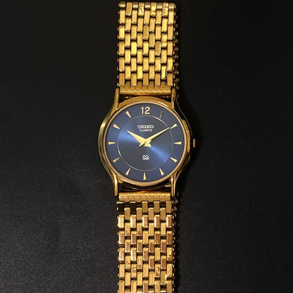 Vintage Seiko Slim Quartz Blue Face Golden Looser Chain Not Adjustable Men's Wrist Watch C20