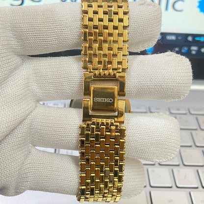 Vintage Seiko Slim Quartz Blue Face Golden Looser Chain Not Adjustable Men's Wrist Watch C20