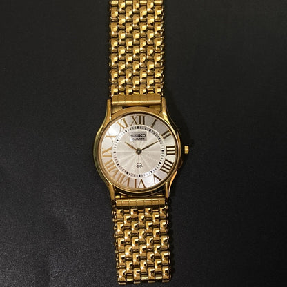 Vintage Seiko Slim Quartz Silver Face Golden Looser Chain Not Adjustable Men's Wrist Watch C21