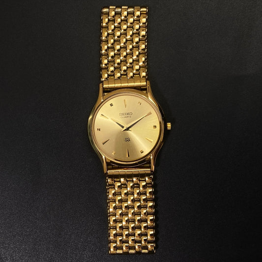 Vintage Seiko Slim Quartz Golden Face Golden Looser Chain Not Adjustable Men's Wrist Watch C23