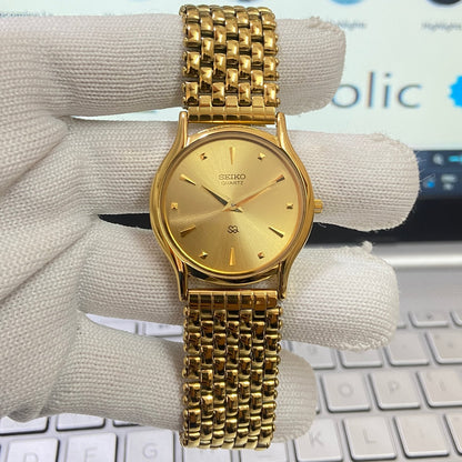 Vintage Seiko Slim Quartz Golden Face Golden Looser Chain Not Adjustable Men's Wrist Watch C23