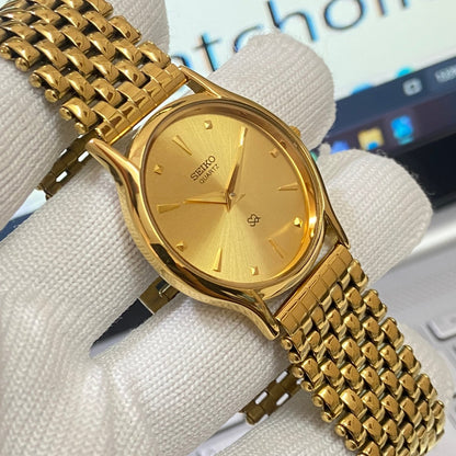 Vintage Seiko Slim Quartz Golden Face Golden Looser Chain Not Adjustable Men's Wrist Watch C23