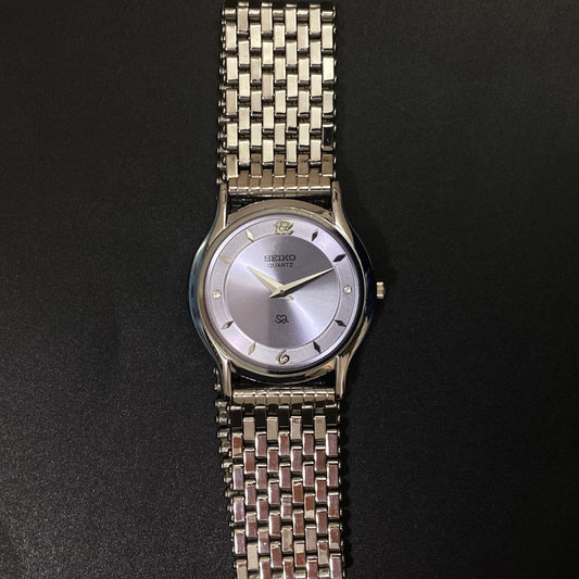 Vintage Seiko Slim Quartz purple Face Silver Looser Chain Not Adjustable Men's Wrist Watch C27
