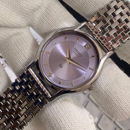 Vintage Seiko Slim Quartz purple Face Silver Looser Chain Not Adjustable Men's Wrist Watch C27