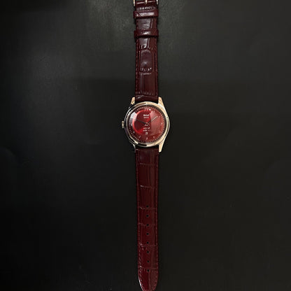 Vintage HMT Devanagari Hand Winding 17 Jewels Red Face Red Band Men's Wrist Watch C31