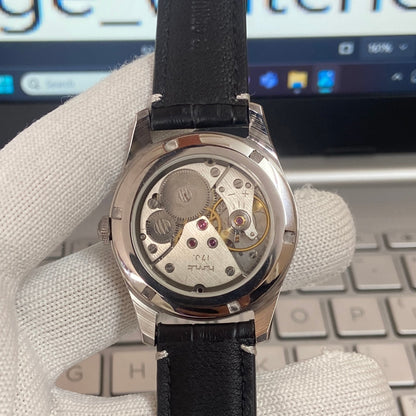 Vintage HMT Devanagari Hand Winding 17 Jewels Black Face Black Band Men's Wrist Watch C32