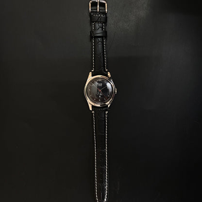 Vintage HMT Devanagari Hand Winding 17 Jewels Black Face Black Band Men's Wrist Watch C32