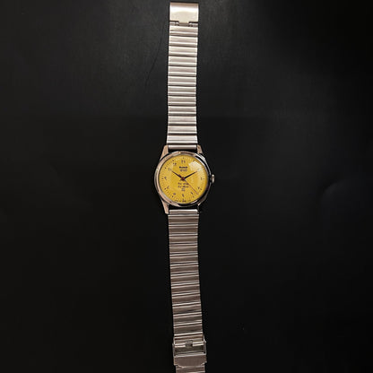 Vintage HMT Devanagari Hand Winding 17 Jewels Yellow Face Men's Wrist Watch C35