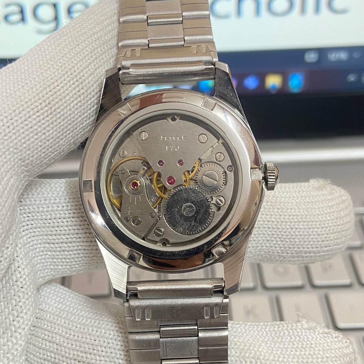 Vintage MOD HMT Devanagari Hand Winding 17 Jewels Yellow Face Men's Wrist Watch C35