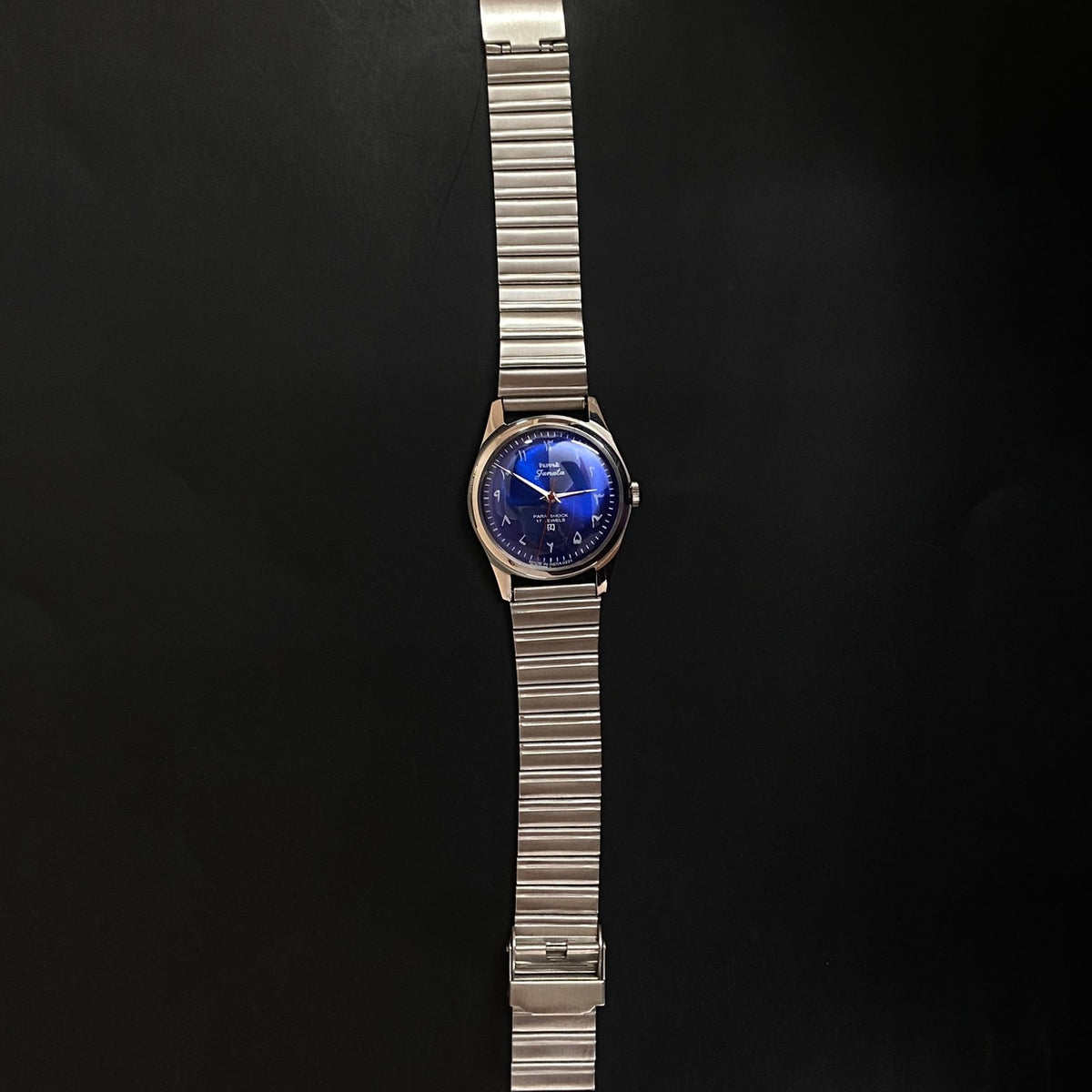 Vintage MOD HMT Janata Urdu Hand Winding 17 Jewels Blue Face Men's Wrist Watch C40