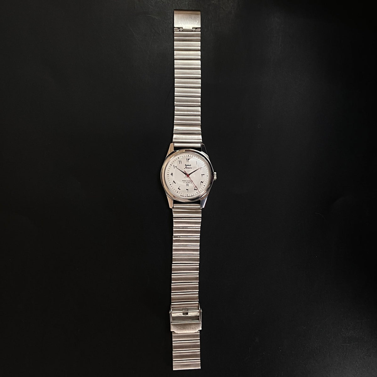 Vintage MOD HMT Janata Urdu Hand Winding 17 Jewels White Face Men's Wrist Watch C41