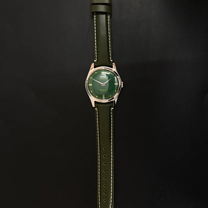 Vintage HMT Pilot Hand Winding 17 Jewels Green Face Green Band Men's Wrist Watch C42