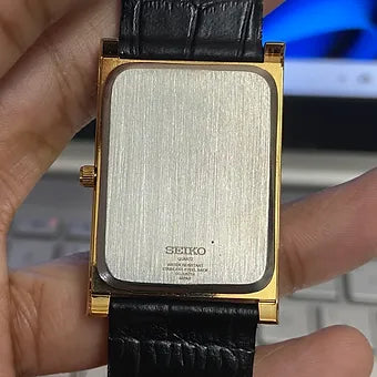 Seiko Slim Rectangular Quartz Blue Face Black Band Men's Wrist watch C43