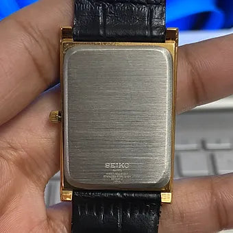 Seiko Slim Rectangular Quartz Black Face Black Band Men's Wrist watch C44