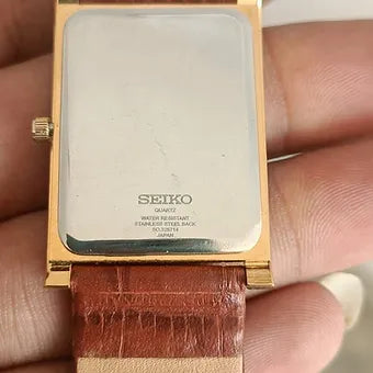 Seiko Slim Rectangular Quartz Golden Face Brown Band Men's Wrist watch C45
