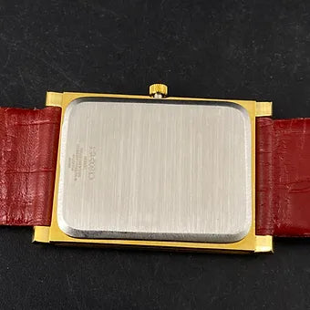 Seiko Slim Rectangular Quartz Golden Face Red Band Men's Wrist watch C47