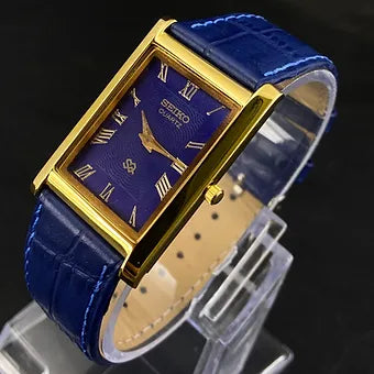 Seiko Slim Rectangular Quartz Blue Face Blue Band Men's Wrist watch C48