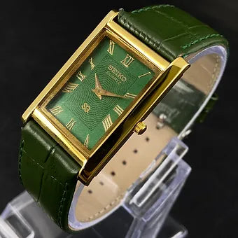 Seiko Slim Rectangular Quartz Green Face Green Band Men's Wrist watch C49