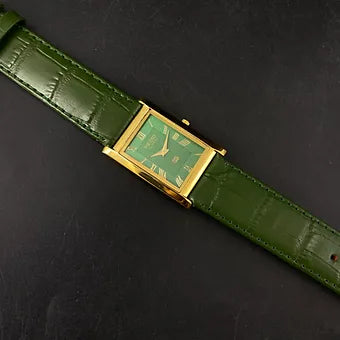 MOD Seiko Slim Rectangular Quartz Green Face Green Band Men's Wrist watch C49