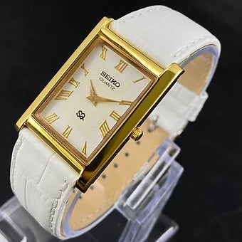 Seiko Slim Rectangular Quartz White Face White Band Men's Wrist watch C51