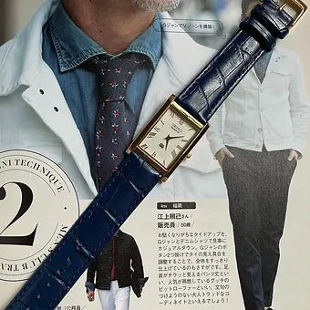 MOD Seiko Slim Rectangular Quartz White Face Blue Band Men's Wrist watch C52