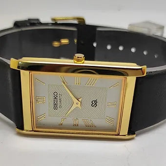 Seiko Slim Rectangular Quartz White Face Black Band Men's Wrist watch C55