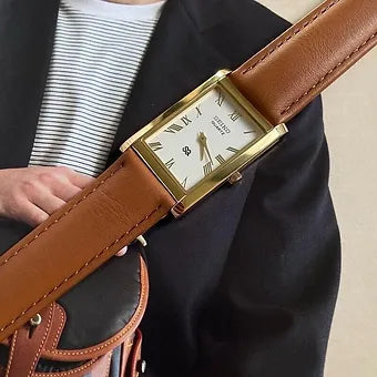 MOD Seiko Slim Rectangular Quartz White Face Brown Band Men's Wrist watch C57