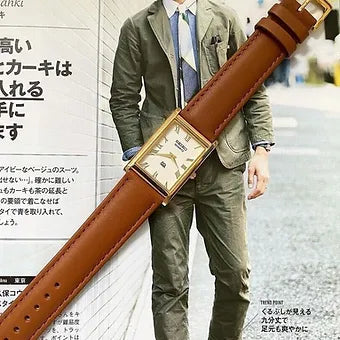 Seiko Slim Rectangular Quartz White Face Brown Band Men's Wrist watch C57