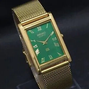 Seiko Slim Rectangular Quartz Green Face Mesh Band Men's Wrist watch C58