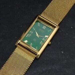 Seiko Slim Rectangular Quartz Green Face Mesh Band Men's Wrist watch C58