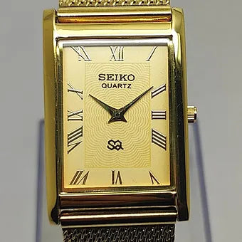 Seiko Slim Rectangular Quartz Golden Face Mesh Band Men's Wrist watch C59