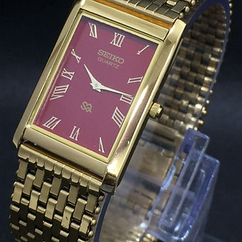 Seiko Slim Rectangular Quartz Red Face Looser Chain Not Adjustable Men's Wrist Watch C61
