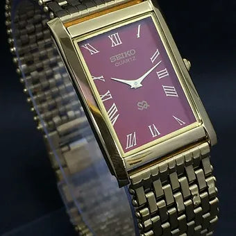 Seiko Slim Rectangular Quartz Red Face Looser Chain Not Adjustable Men's Wrist Watch C61