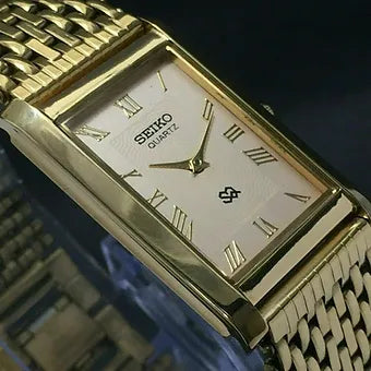 MOD Seiko Slim Rectangular Quartz Golden Face Looser Chain Not Adjustable Men's Wrist Watch C62