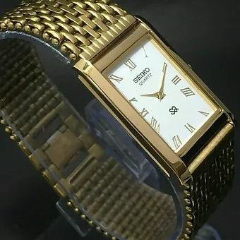 Seiko Slim Rectangular Quartz White Face Looser Chain Not Adjustable Men's Wrist Watch C63