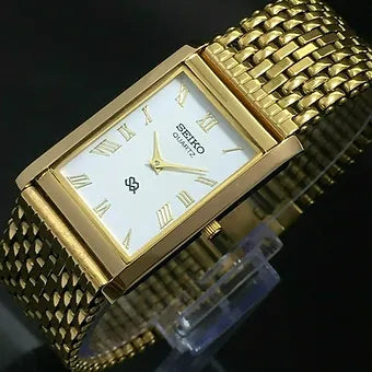 Seiko Slim Rectangular Quartz White Face Looser Chain Not Adjustable Men's Wrist Watch C63