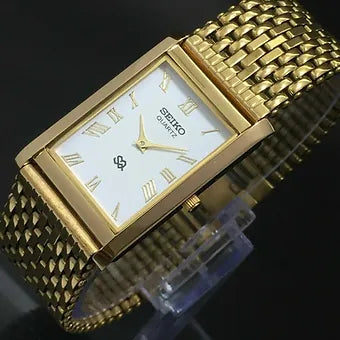 Seiko Slim Rectangular Quartz White Face Looser Chain Not Adjustable Men's Wrist Watch C63