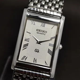 Seiko Slim Rectangular Quartz White Face Looser Chain Not Adjustable Men's Wrist Watch C65