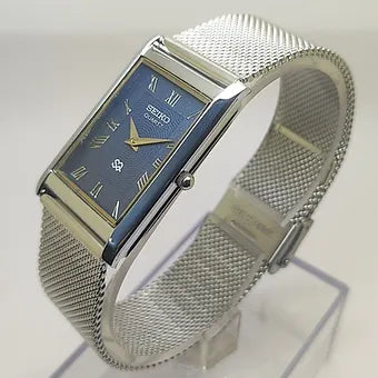 Seiko Slim Rectangular Quartz Blue Face Mesh Band Men's Wrist Watch C69