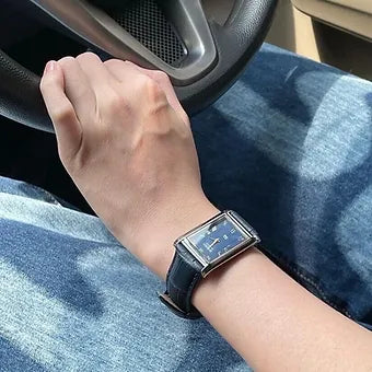 Seiko Slim Rectangular Quartz Blue Face Blue Band Men's Wrist Watch C72