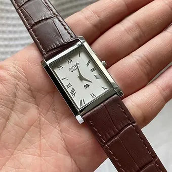 Seiko Slim Rectangular Quartz White Face Cherry Band Men's Wrist Watch C74
