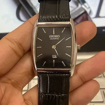 Seiko Slim Barrel Quartz Black Face Black Band Men's Wrist Watch C82