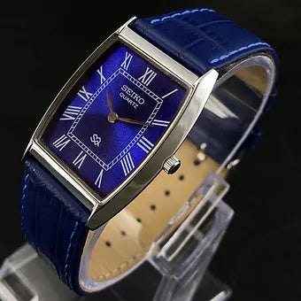 Seiko Slim Barrel Quartz Blue Face Blue Band Men's Wrist Watch C89
