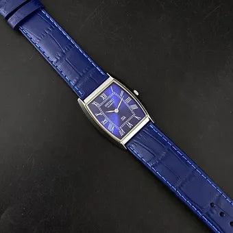 Seiko Slim Barrel Quartz Blue Face Blue Band Men's Wrist Watch C89