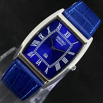 Seiko Slim Barrel Quartz Blue Face Blue Band Men's Wrist Watch C89